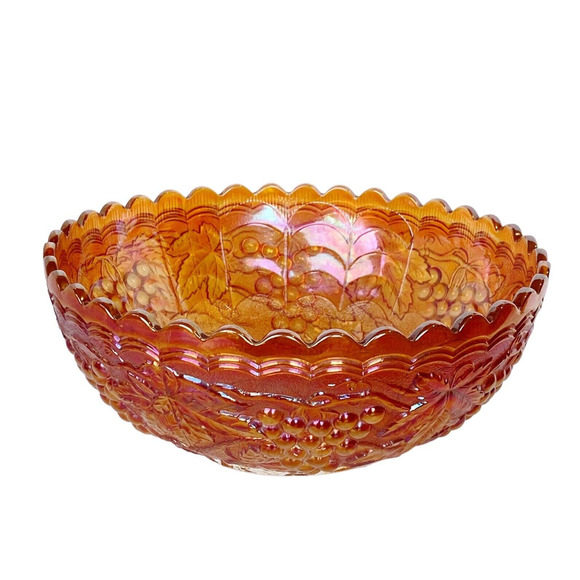 Vtg Imperial Grape Pattern Carnival Glass Bowl Marigold Iridescent Leaves 8.75" - Picture 1 of 9